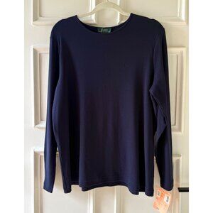 Y2K Lauren Ralph Lauren Womens Navy Cotton Long Sleeve Top Size 1X NWT